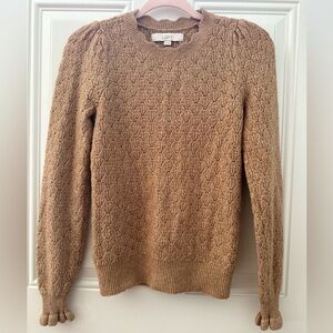 LOFT Camel Scallop Neckline Knit Sweater